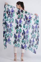 Green Floral Leaves Silk Scarf