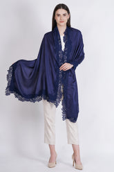 Elegant Navy Blue Lace Viscose Shawl/Stole by Cashmere Craft