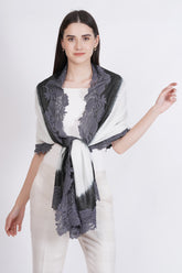 🖤 Elegant White Viscose Stole with decorative black Lace by Cashmere Craft