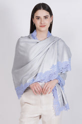 Elegant Grey Stole with lavender Lace Viscose by Cashmere Craft