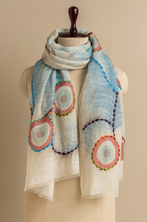 Hand-Painted Abstract Scarf/ with Textured Loop Embroidery by Cashmere Craft