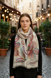 Hand Embroidered Linen Scarf for Women | Lightweight Floral Design Summer Stole by Cashmere Craft