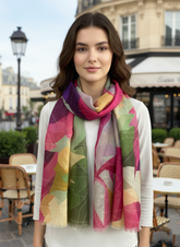 Multicolor Abstract Print Linen Scarf | Lightweight Soft Summer Stole for Women by Cashmere Craft