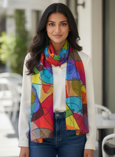 Vibrant Abstract Cotton-Silk Scarf