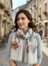 Handcrafted Linen Embroidery Scarf with Floral Motifs by Cashmere Craft