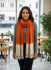 Dual Tone Indigo & Ivory Ombre Wool Scarf with Fringes