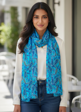Ocean Blue Paisley Silk Twinees Scarf by Cashmere Craft