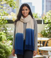 Dual Tone Indigo & Ivory Ombre cotton Scarf with Fringes