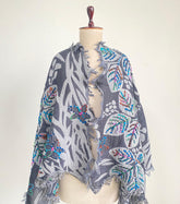 Cashmere Craft Luxury Viscose Jacquard Woven Paisley with Multicolor embroidery Design Winter Stole/Scarf (Grey, Off-White)