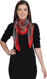 "Cashmerse Women’s Designer Silk Scarf – Royal Red with Ethnic Paisley Pattern"