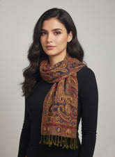Luxury Handcrafted Wool Shawl with Paisley Embroidery & Tassel Fringe – Warm Winter Wrap