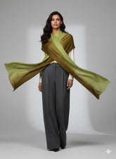 100% Pure Ombre Pashmina Stole - Soft Brown and Chartreuse Green Blend by Cashmere Craft