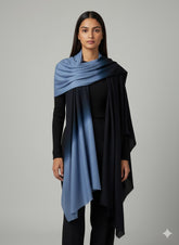 Elegant 100% Pure Ombre Pashmina Shawl - Deep Charcoal to Dusty Blue Gradient by cashmere Craft