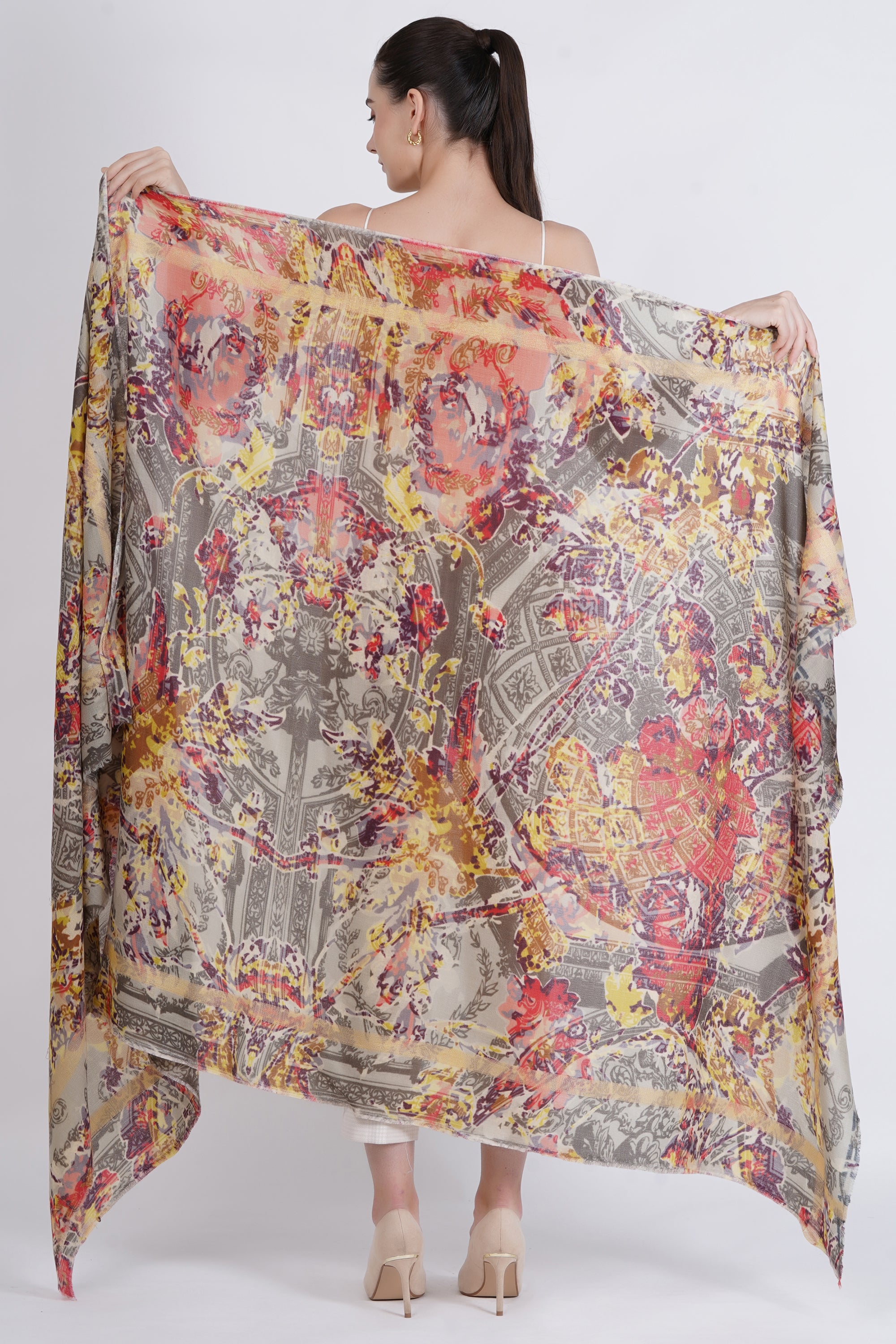 Flower Field Fine Wool Shawl