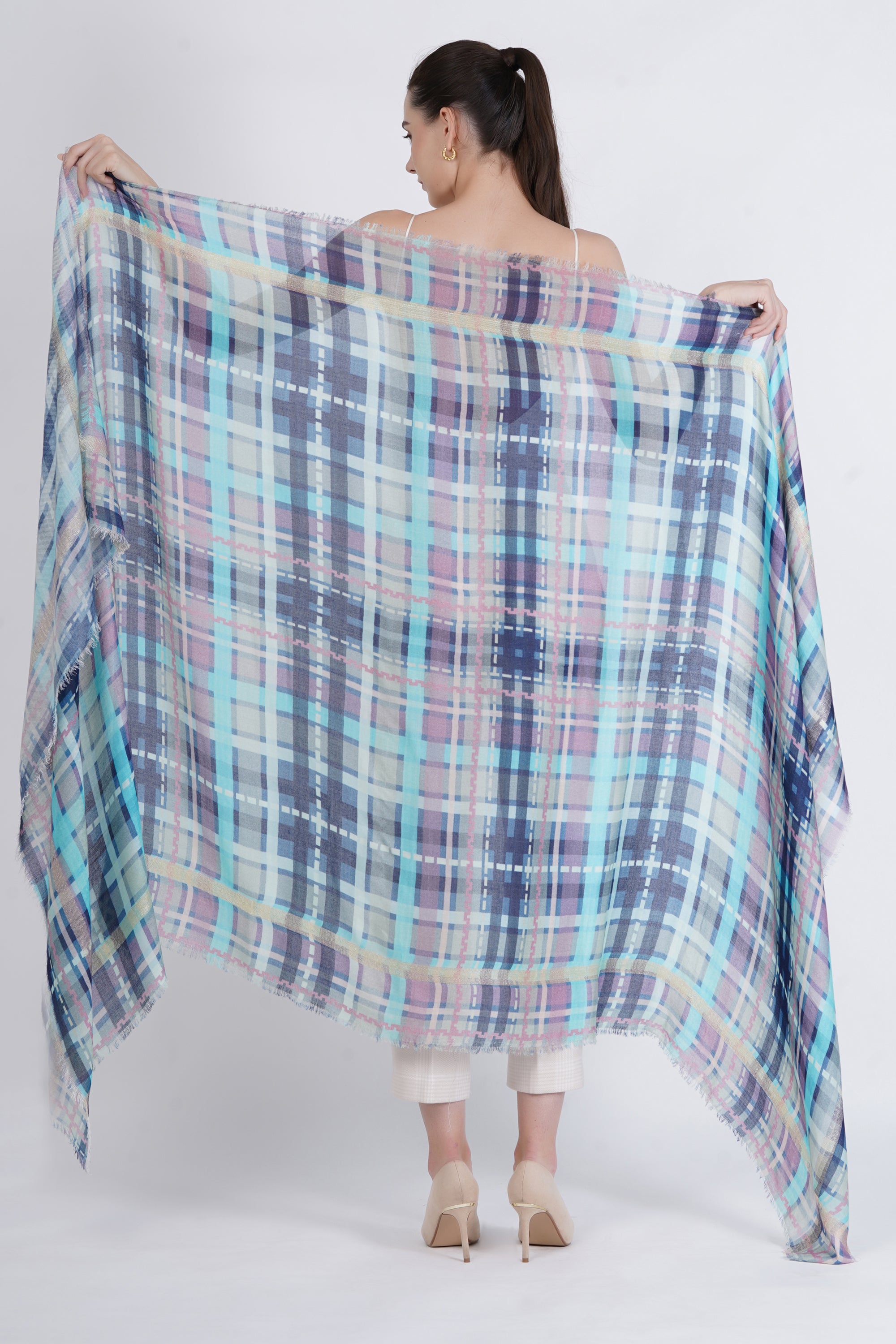 Spring Check Wool Shawl