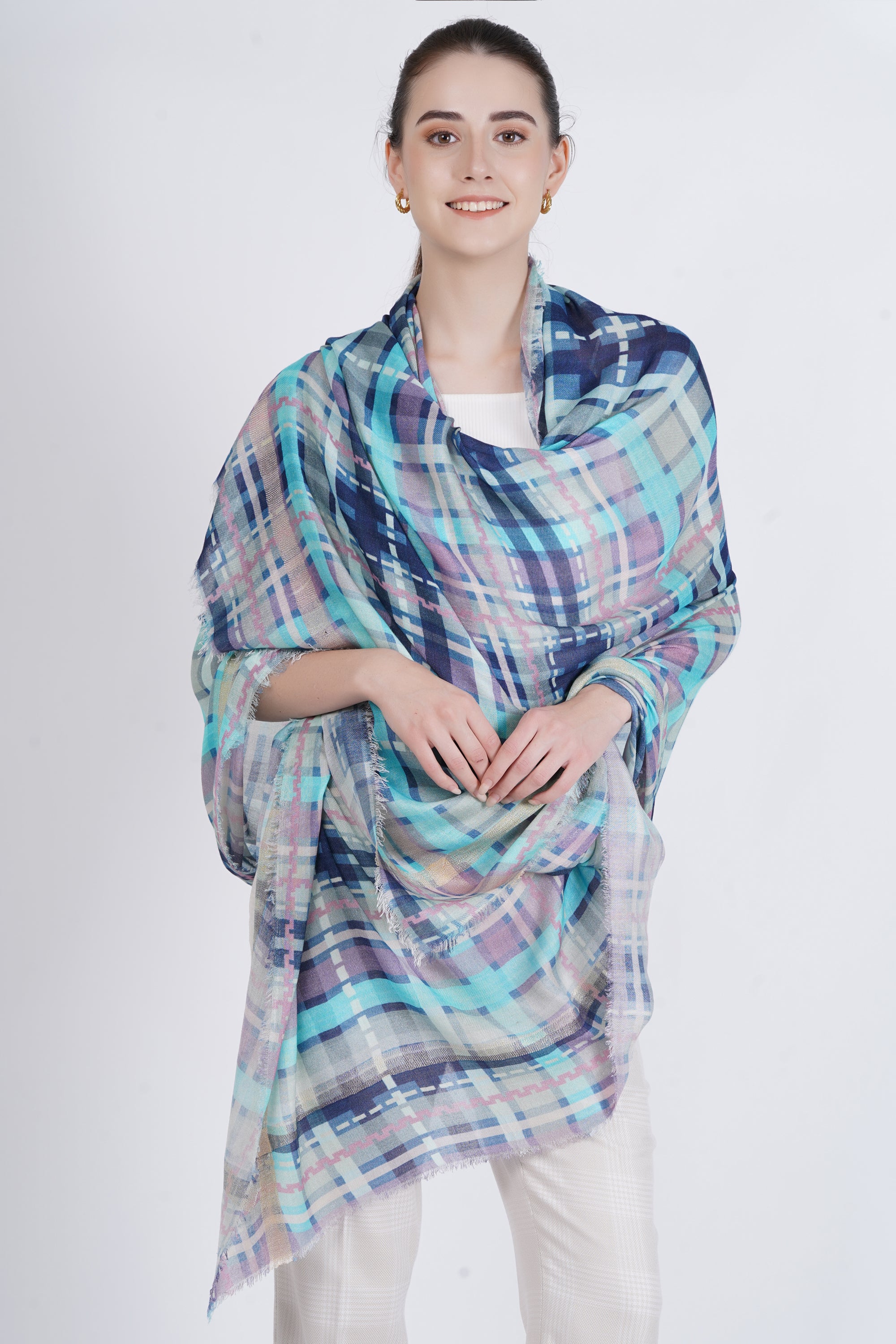Spring Check Wool Shawl