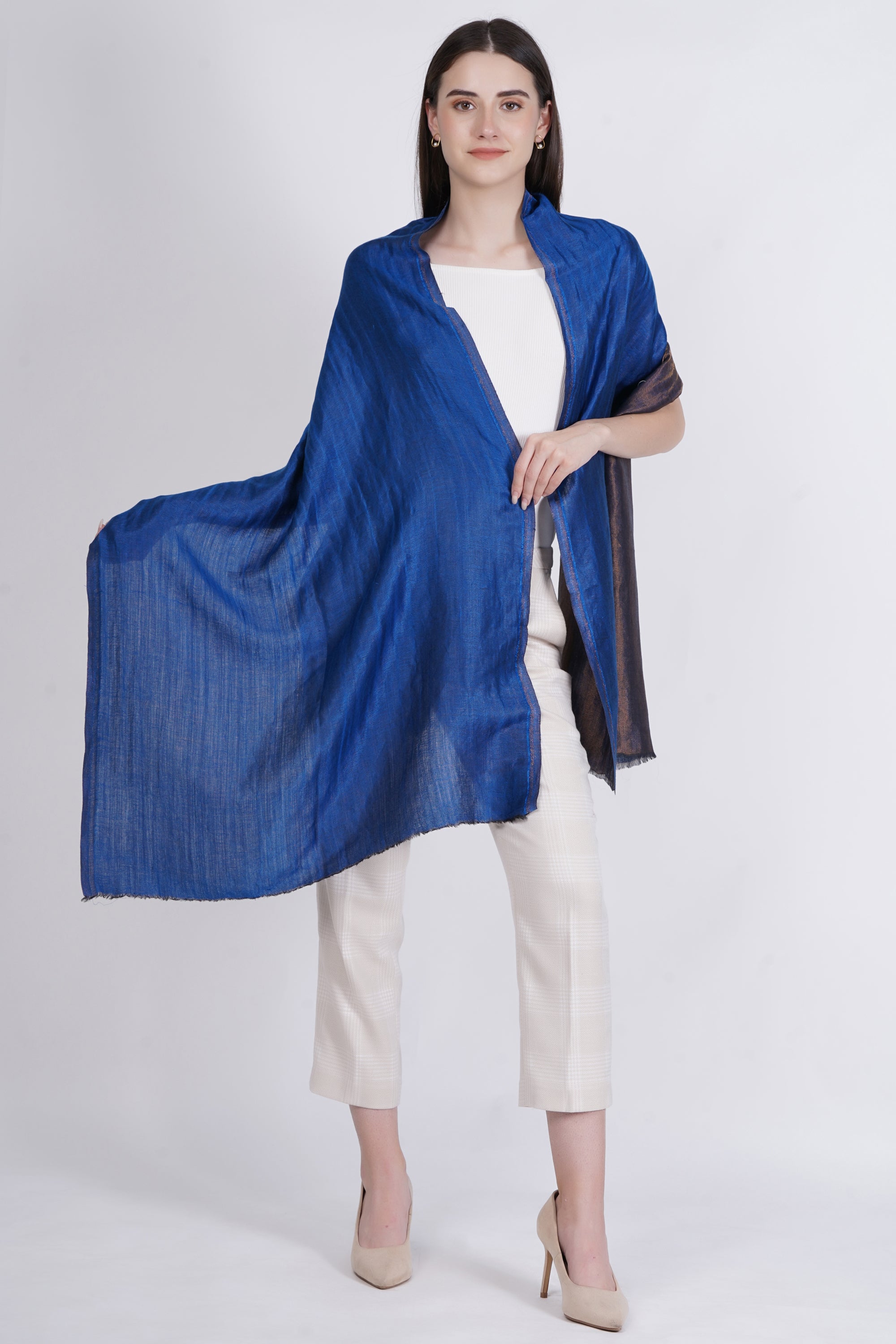 Blue Fine Wool Reversible Lurex Stole