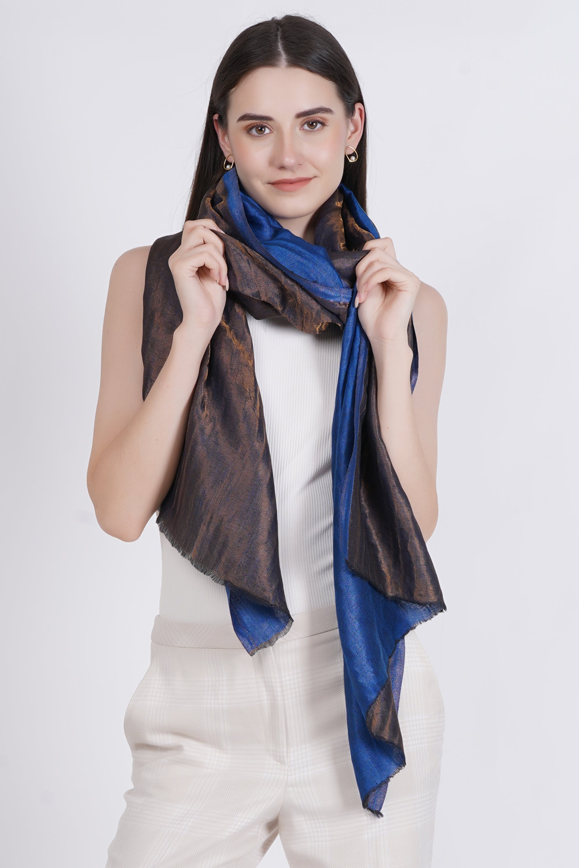 Blue Fine Wool Reversible Lurex Stole