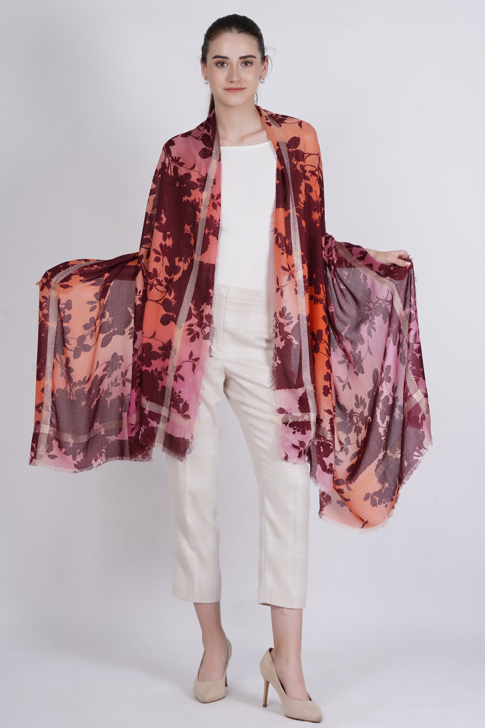 Red Leaves Floral Modal Printed Scarf