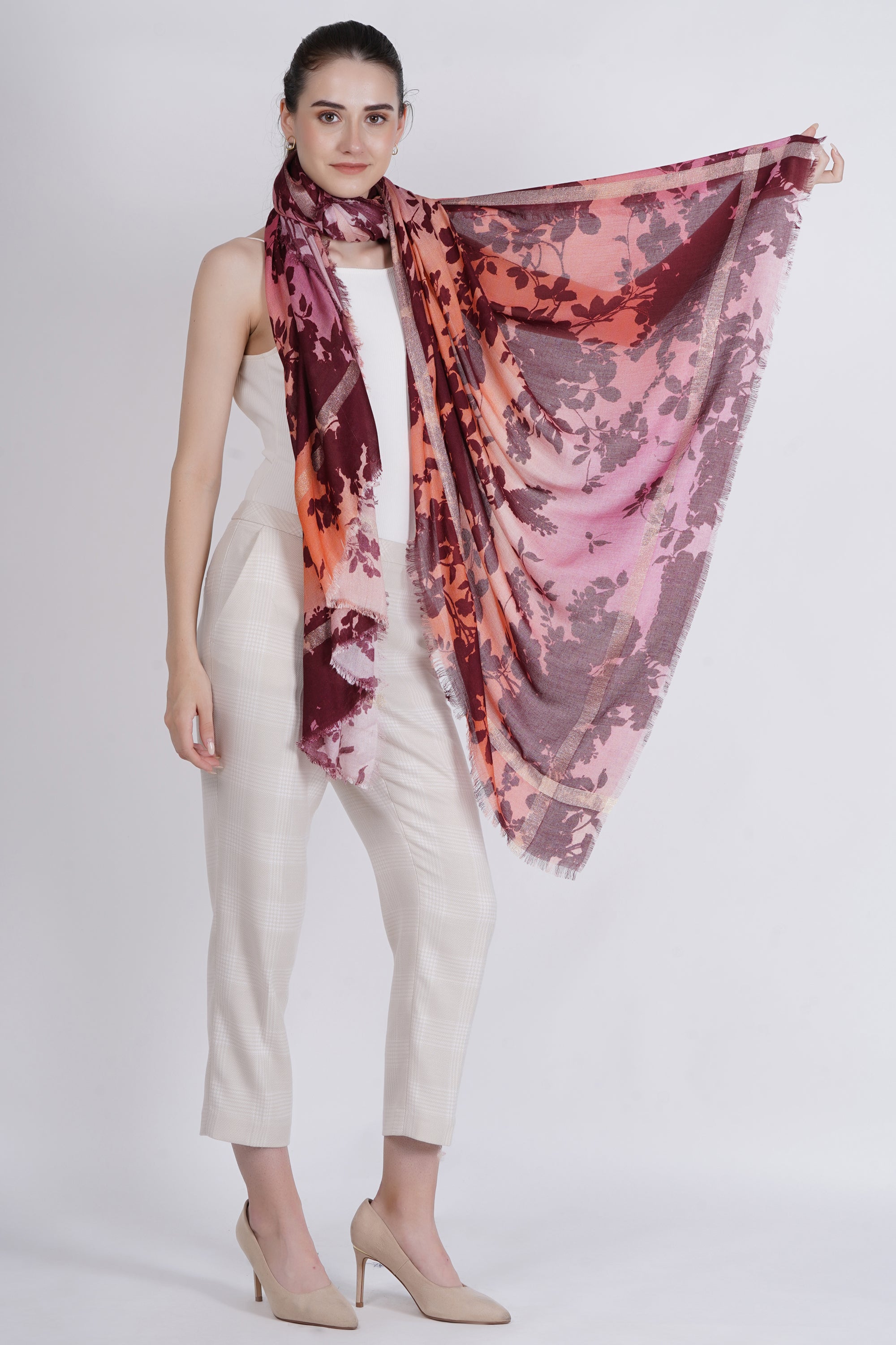 Red Leaves Floral Modal Printed Scarf