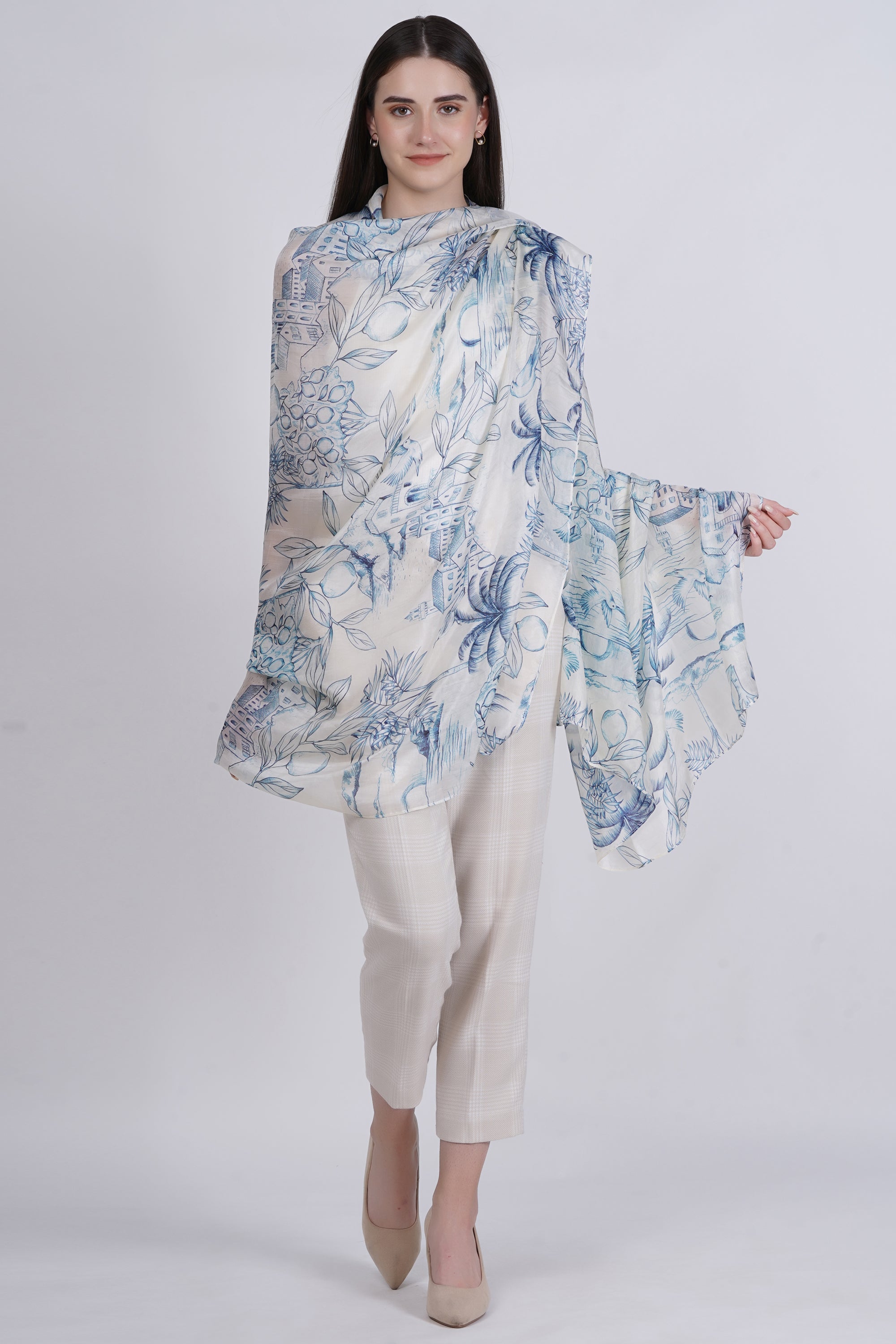 Light Blue Beach Floral Scarf Modal Printed