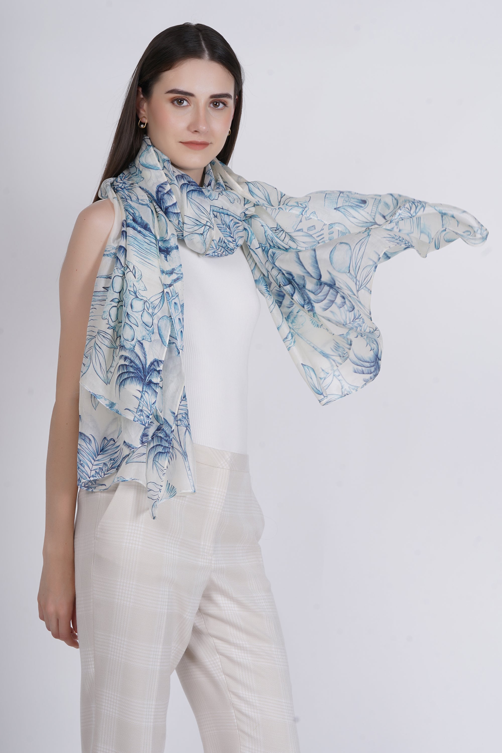 Light Blue Beach Floral Scarf Modal Printed