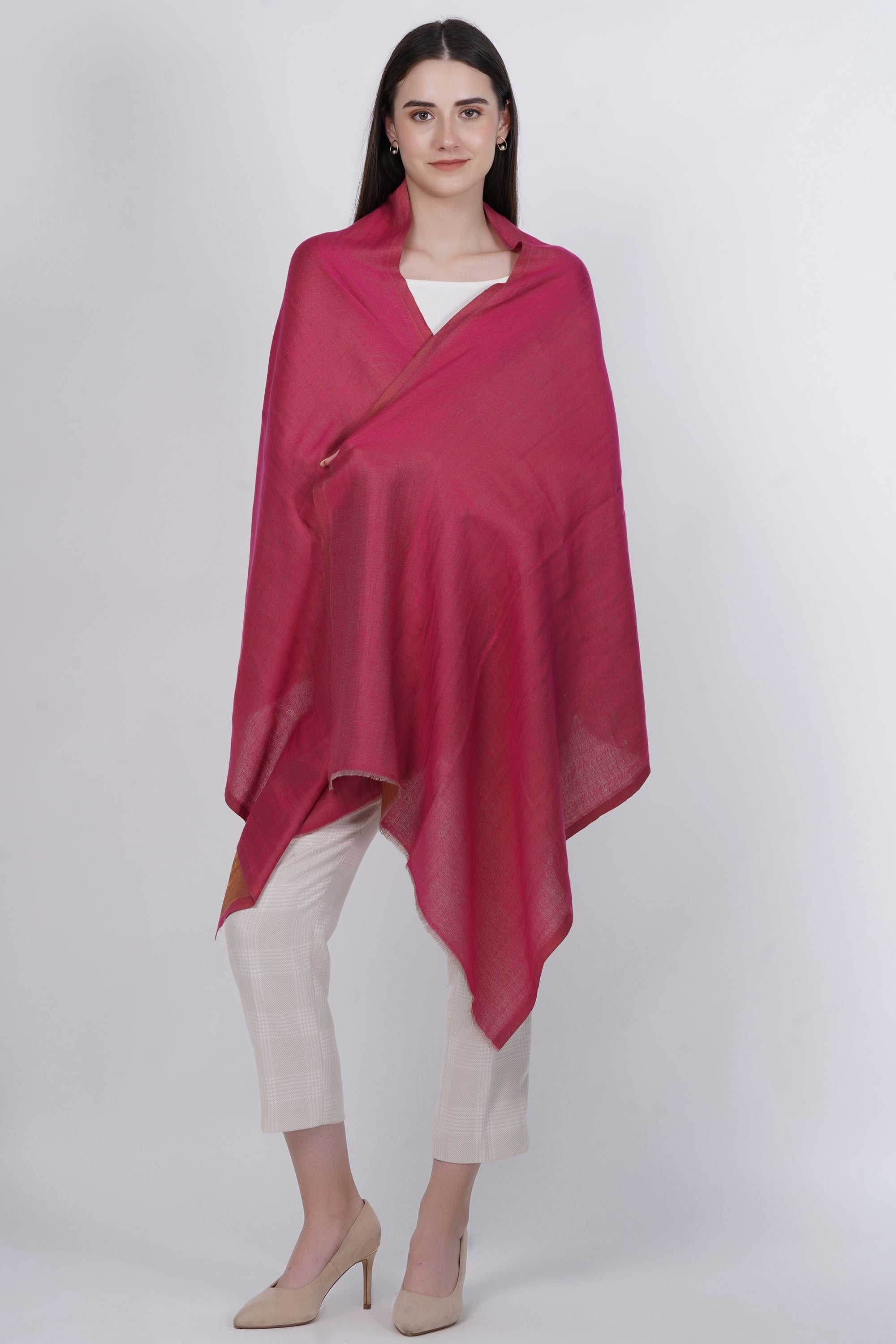 Dark Pink Fine Wool Reversible Lurex Stole
