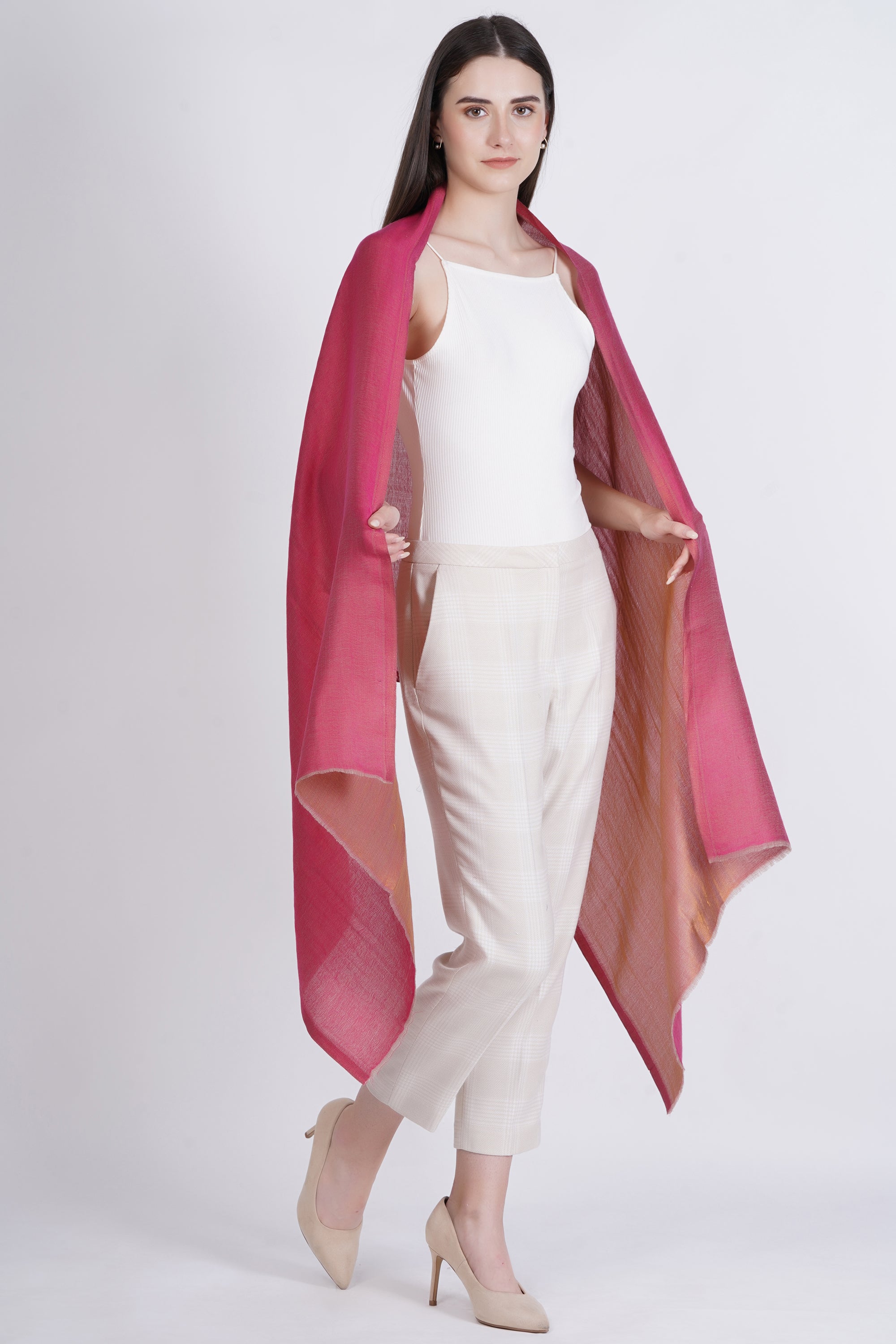 Dark Pink Fine Wool Reversible Lurex Stole
