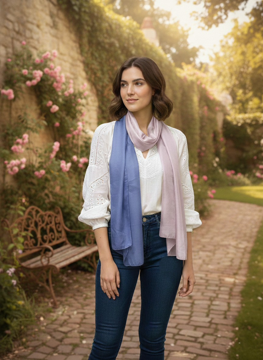 Dual-Tone Blue & Pink Silk Scarf