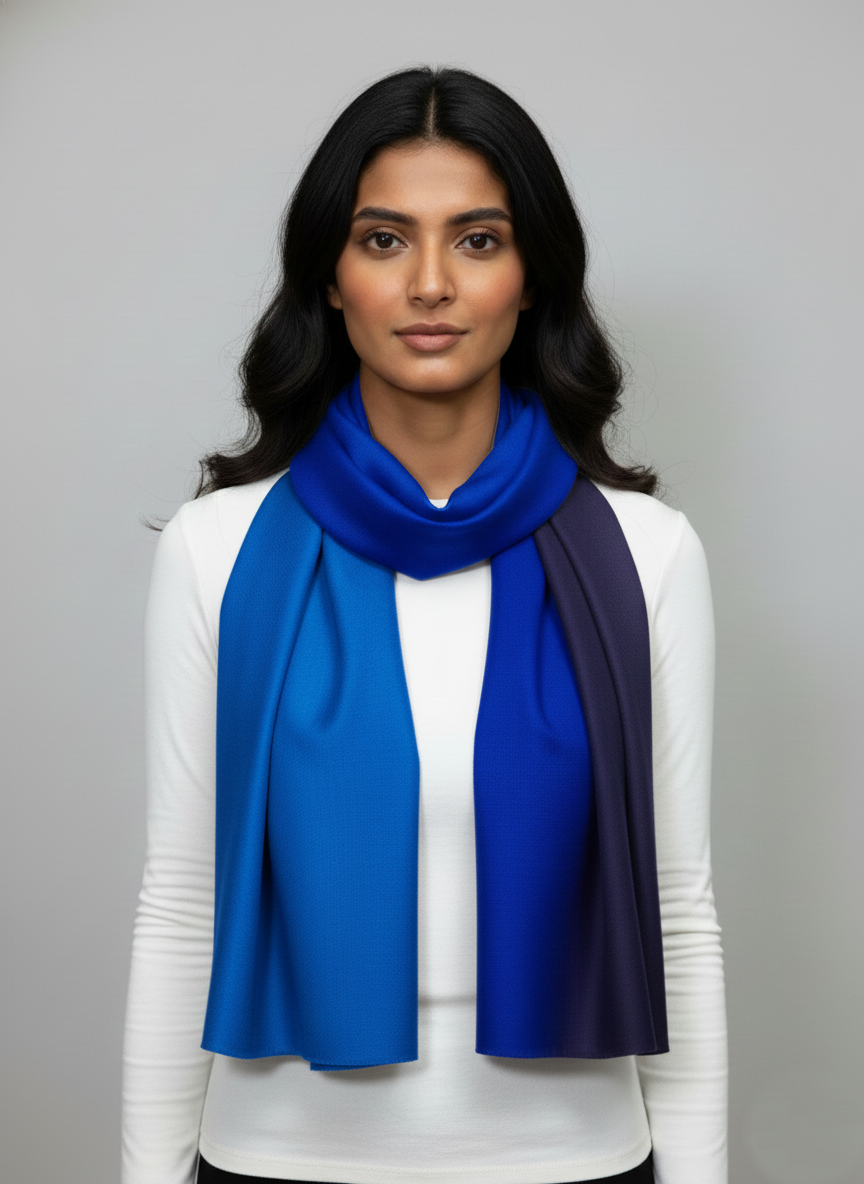 Luxurious 100% Pure Ombre Pashmina Dual Tone Blue Scarf - Royal Blue and Midnight Navy Blend by Cashmere Craft