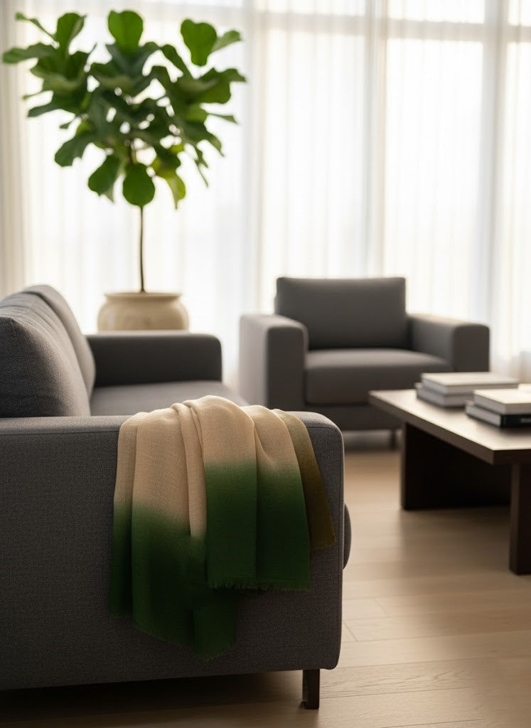 Elegant Wool Ombre Scarf in Earthy Green & Brown Tones by Cashmere Craft