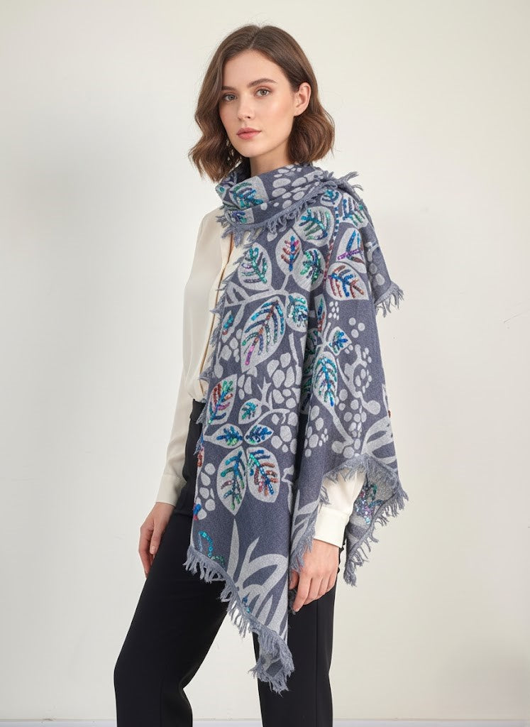 Cashmere Craft Luxury Viscose Jacquard Woven Paisley with Multicolor embroidery Design Winter Stole/Scarf (Grey, Off-White)